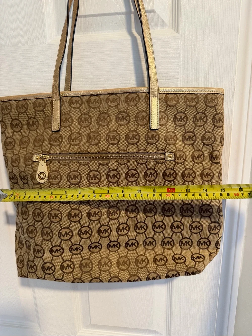 Michael Kors Tan/Brown Monogram Tote with Gold Accents
